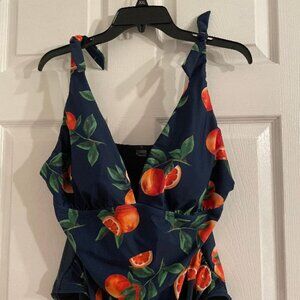 👙👙 ONE PIECE SWIM SUIT LOW CUT WITH CITRUS ORANGES - NWT - XXL with sarong